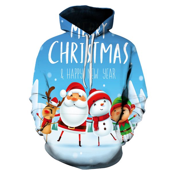 

christmas snowman pattern men's 3d printing hoodie visual impact party punk gothic round neck high-quality hooded sweater, Black