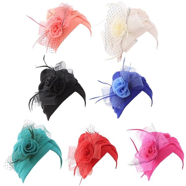

beanie/skull caps l5ya women turban baotou muslim african hedging hat with mesh decor, Blue;gray