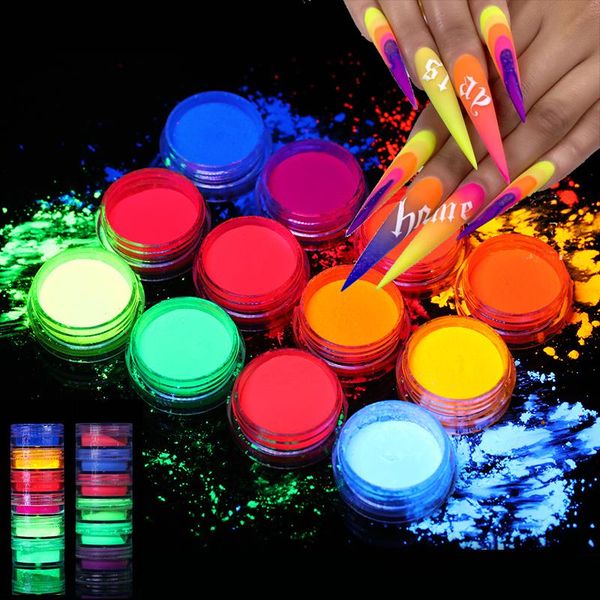 

nail glitter neon pigment powder fluorescent set shinny ombre chrome dust diy gel polish manicure for nails art decoration, Silver;gold