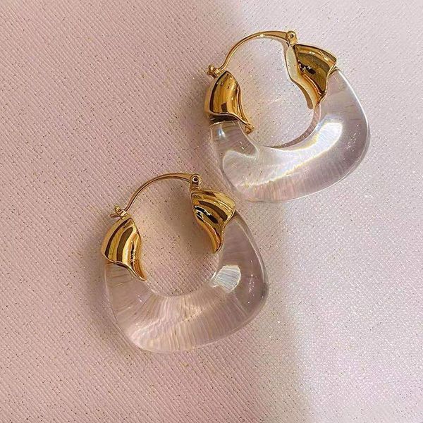

hoop & huggie srcoi trendy transparent resin small earring geometric u-shaped metal texture women temperament jewelry 202104, Golden;silver