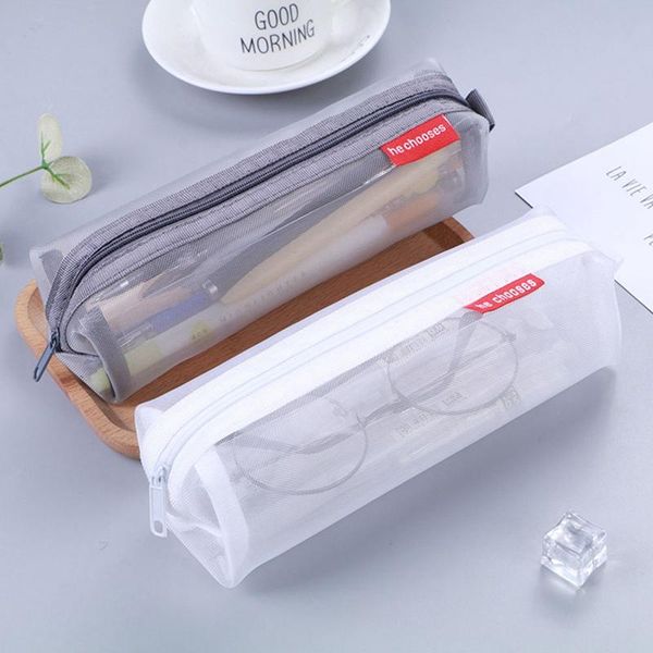 

three-dimensional simple transparent mesh pen bag student exam special stationery large capacity portable storage pencil bags