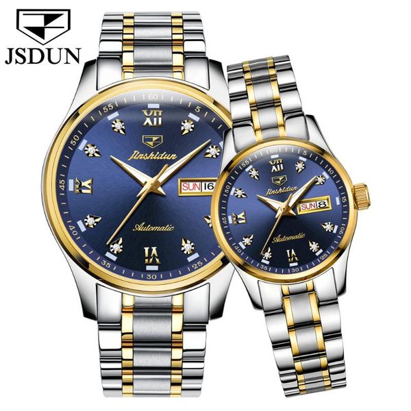 

wristwatches jsdun brand couple watch luxury fashion stainless steel men and women waterproof mechanical reloj de pareja, Slivery;brown