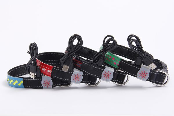 

led luminous pet dog collar carved leather with 4 different colors