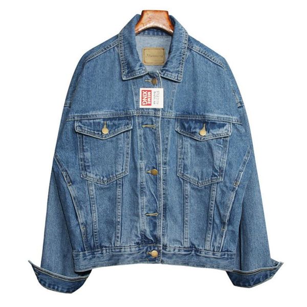 

women's jackets 2021 denim washed blue jeans coat turn-down collar outwear vintage women jacket autumn winter oversize, Black;brown