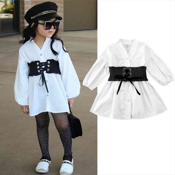 

fashion 2 7years baby kids girl dress long lantern sleeve v neck white shirt waistband outfits, Red;yellow