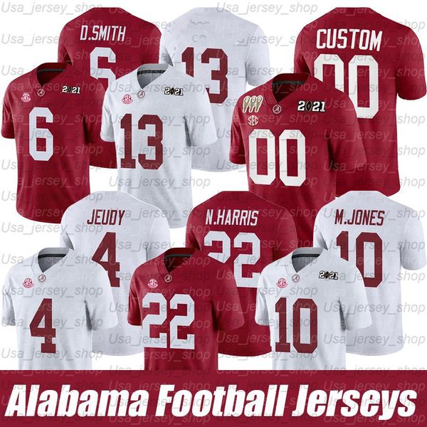 

2021 custom alabama crimson tide college football red white #4 brian robinson jr. #6 devonta smith d. smith#22 najee harris n.nyname jersey, Black;red