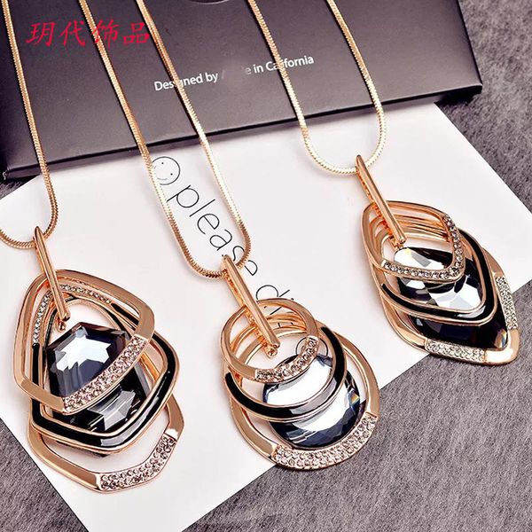 

pendant long multi-level geometric accsori sweater chain pendant necklace, White