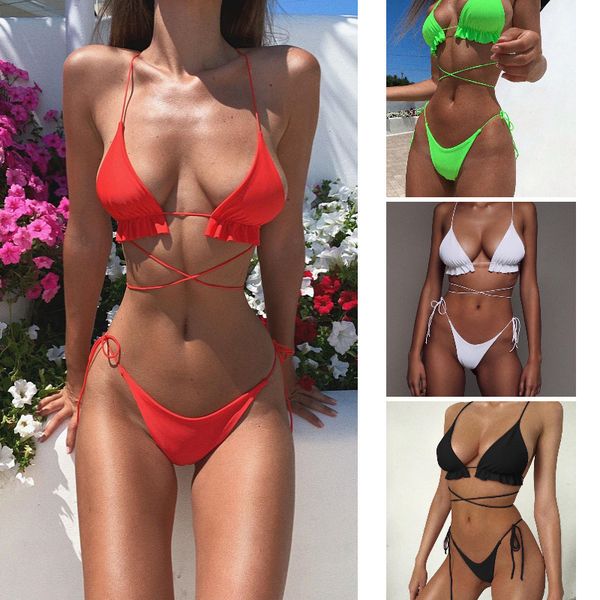 

spring 2021 beach long rope flash swimsuit women's split bikini, White;black