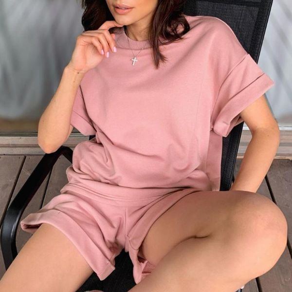 

women's tracksuits summer 2 piece sets women casual shorts set green elastic waist loungewear loose solid jogging femme 2021, Gray