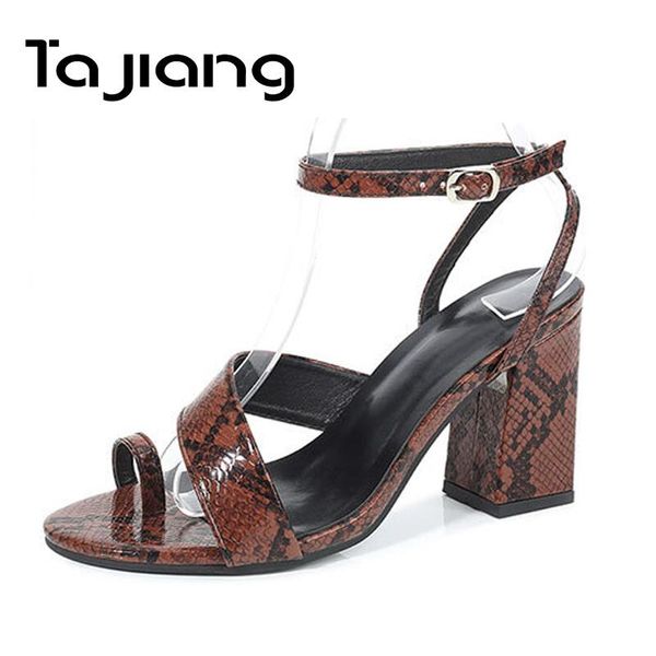 

sandals ta jiang peep toe women high heels summer gladiator classic ladies metal buckle footwear dress shoes woman, Black