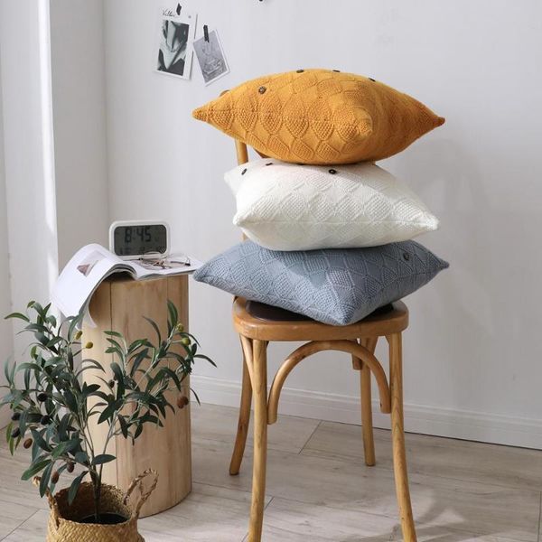 

cushion/decorative pillow diamond knit cushion cover with button decoration vintage yellow white blue soft for sofa bed living room 45x45cm