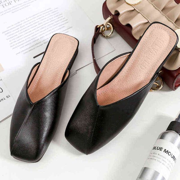 

slippers new women baotou muller shoes fashion asakuchi spring summer solid color low heeled sandals outer wear large size 44 220304, Black