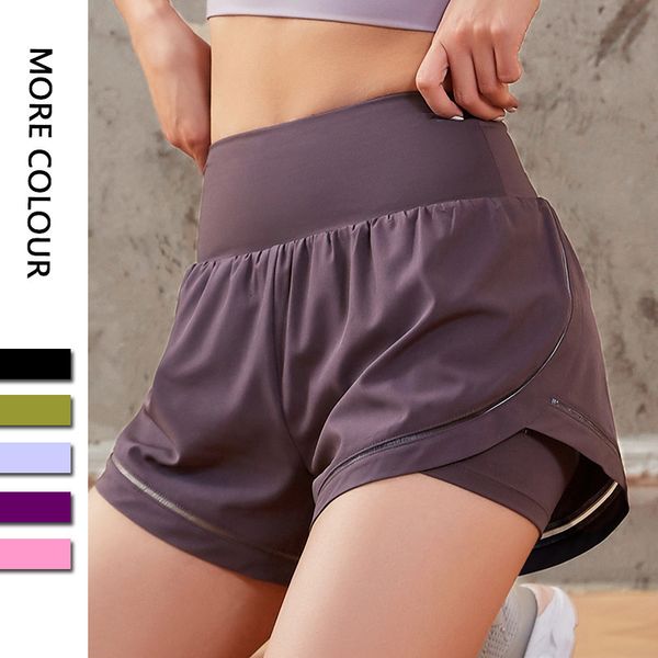 

4 inseam loose sports yoga shorts anti-exposure quick-drying woven fake two-piece short fitness gym clothes women, White;black