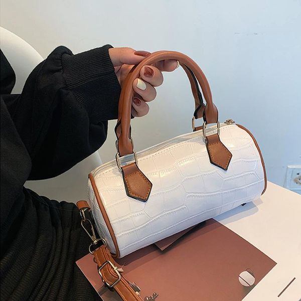 

evening bags woman pu leather shoulder trend handbag fashion hit color crossbody bag female simple cylinder