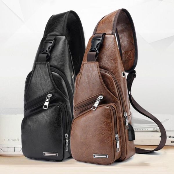 

waist bags arrival men's usb charging chest men messengers bag wateproof pu leather crossbody shoulder