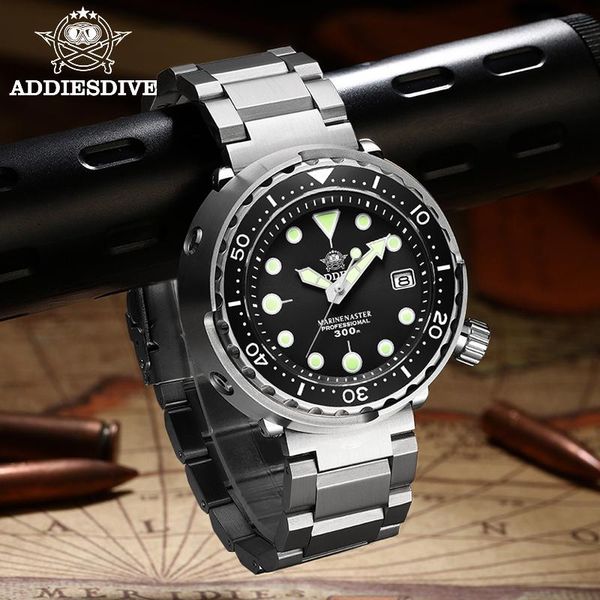 

wristwatches addies men automatic watch stainless steel diver 300m water resistant sport ceramics bezel sapphire glass, Slivery;brown