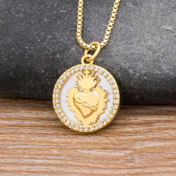 

chains 2021 classic fashion sacred heart of jesus necklace gold copper zircon pendants charm men women custom birthday party gifts, Silver