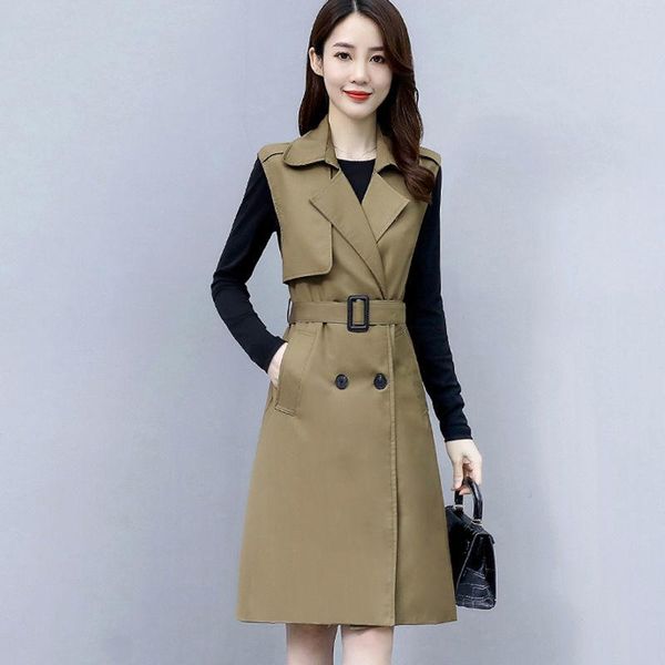 

women's vests 2021 women spring casaul solid female sashes butotn turn down collar sleeveless vest lady elegant plus size waistcoat i91, Black;white