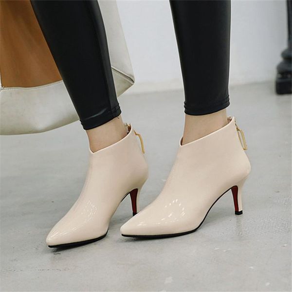 

boots 2021 woman shoes beige red black stilettos ankle for women thin heels winter size 43