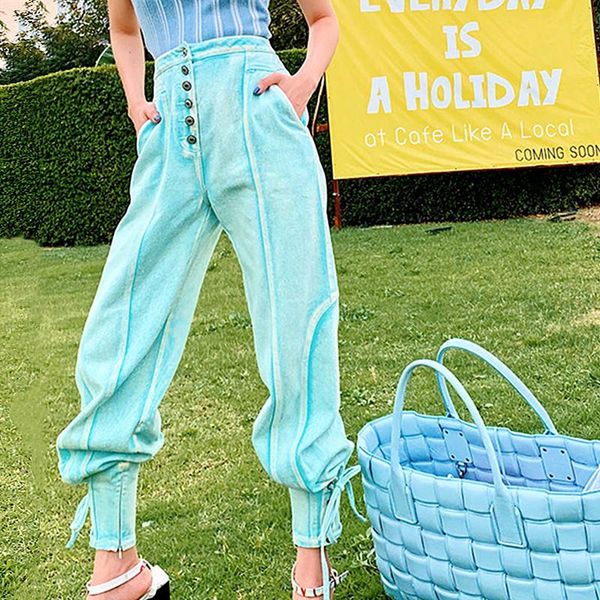 

women's jeans good quality empire women bf denim trousers young ladies long harem casual lace up bloomers pants nz11, Blue