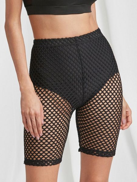 

high rise fishnet short leggings c45q#, Black
