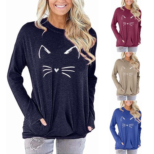 

fashion sweatshirts women's print cat casual autumn winter full hooded long sleeves pullover womens sweatshirt f5 hoodies &, Black
