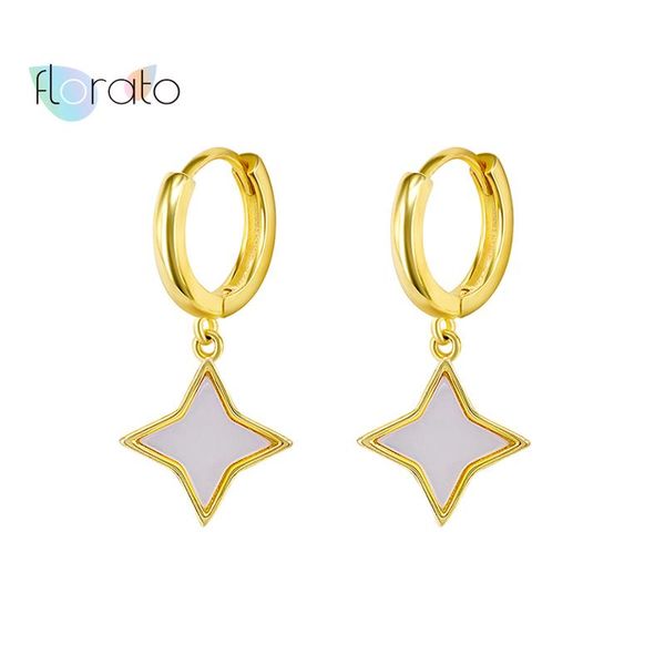 

hoop & huggie simple ins 925 sterling silver ear buckle star earrings white gold color for women fashion jewelry, Golden;silver