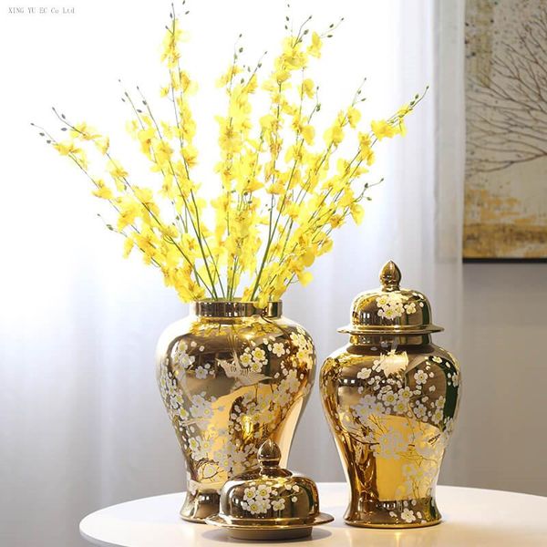 

chinese gold vase flowerpot decoration, flower arrangement accessories, ceramic craft storage jar, living room desk furnishings vases