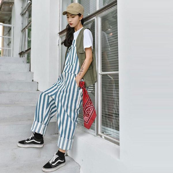 

women's jumpsuits & rompers retro casual loose striped men's / bibs jumpsuit trousers denim slings more sizes -xl xxl, Black;white