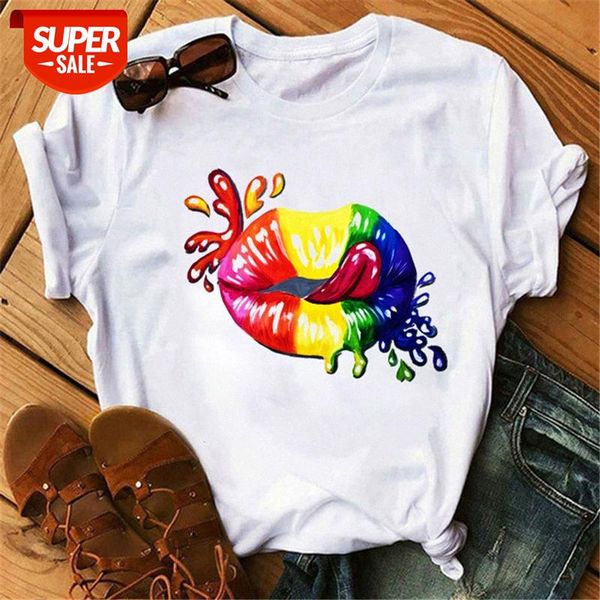 

fashion lips pattern print ladies loose t-shirt wish #qg7n, White
