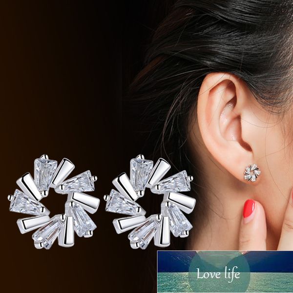 

exquisite ice crystal flower love trapezoidal zircon stud earrings for women silver color earring earings jewelry earing brincos Â factory pr, Golden;silver