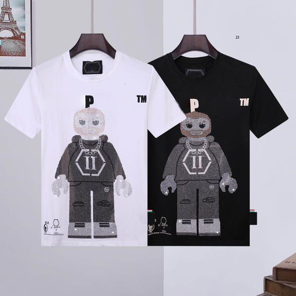 

phillip plain men designer t shirt geometric pattern summer casual tee fashion ins style streetwear loose sport hip-hop 08, White;black