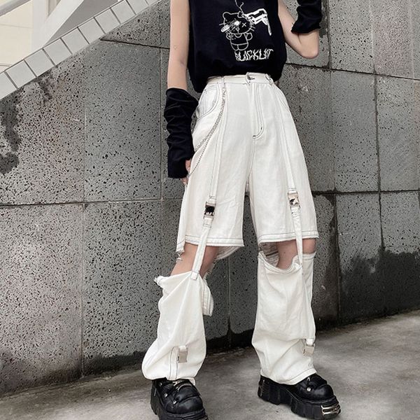 

streetwear fashion black jeans hollow out pants casual pants women high waist trouser cargo trousers kz614, Blue