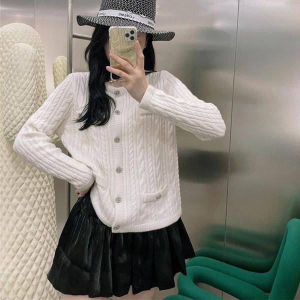 

women's knits & tees women sweater 2021 fall and winter round collar twist skin-friendly long-sleeved fake pockets cardigan knitted jac, White