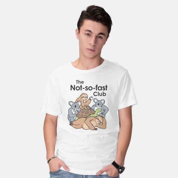 

animal not so fast club friends turtle sloth breakfast club parody white tshirt, White;black