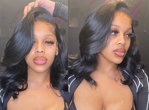 

short loose body wave lace front human hair wigs for black women full hd frontal wig ocean wavy bob wig 150%density, Black;brown