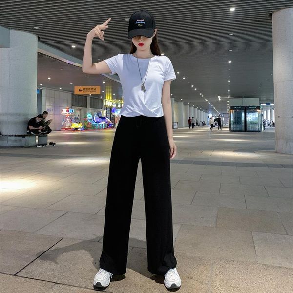 

running sets summer women tracksuit sports wear cotton loose short sleeve sweatshirt+pant jogger fitness gym workout casual set, Black;blue