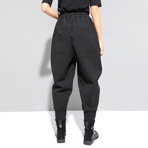 

[eam] high elastic waist black zipper split long harem trousers new loose fit pants women fashion tide spring autumn 1n796 200930, Black;white