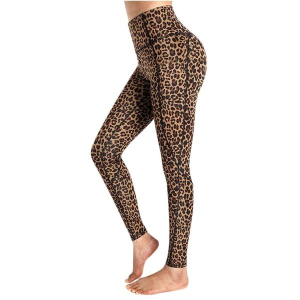 

yoga outfit women pants pockets leopard print high waist workout leggings running portswear sports trousers mujer