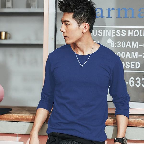 

men's t-shirts mrmt 2021 brand winter t-shirt cotton pure color long sleeve round collar for male tshirt, White;black