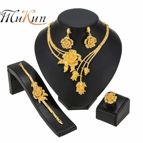 

earrings & necklace dubai fashion jewelry sets bracelet flower shape pendant ring crystal bridal wedding, Silver