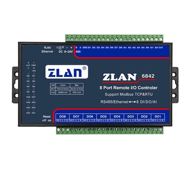 

smart home control zlan6842 8 channels port remote i/o controller rs485 ethernet to digital input output analog support modbus tcp rtu