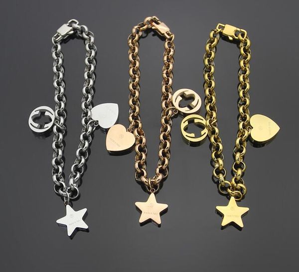 2021 Natale regalo di compleanno ragazzi uomini donne ragazza deluxe braccialetto cuore stella catena gioielli acciaio inossidabile 316L argento oro rosa lettera amore bracciali braccialetti