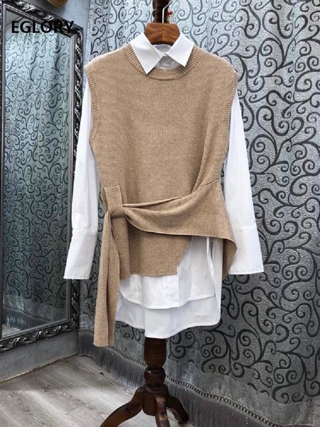 

women's tracksuits 2021 autumn winter fashion sweater suits women turn-down collar full sleeve long shirt dress+vest knitted sets 2 pie, Gray