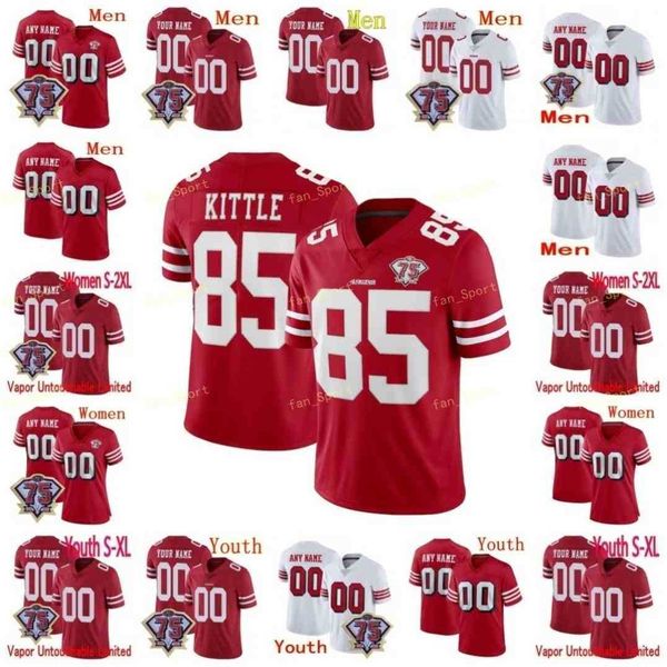 

custom 75th anniversary football jerseys 19 deebo samuel 8 steve young 80 jerry rice 42 ronnie lott 52 patrick willis men women kids, Black;red