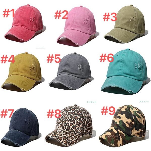 

ponytail baseball cap ripped tie-dye washed cotton trucker hat leopard camouflage outdoor sunscreen snapback db312, Blue;gray