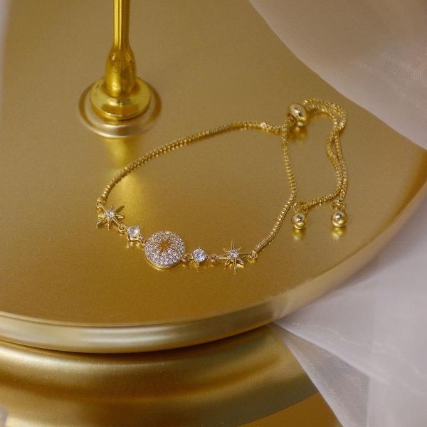 

link, chain fashion luxury gold plated star shape bracelet for women charm exquisite jewelry zircon weddings party gift, Black
