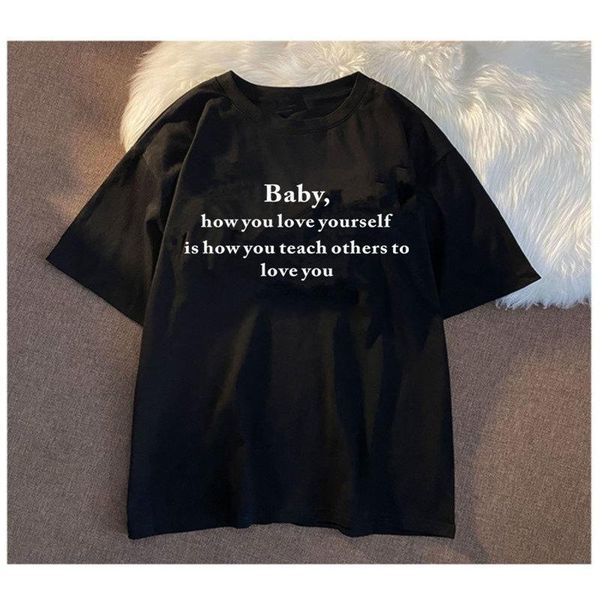 

women's t-shirt 100% cotton woman tshirs o neck pullover short sleeve t shirt women letter print loose causal tees summer ladies multi, White