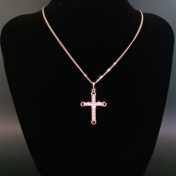 

elegant hollow heart cross pendant necklace for women female copper gilded neck chain champagne gold jewelry collier necklaces, Silver