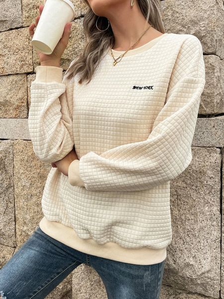 

letter embroidery drop shoulder sweatshirt n2qb#, White;black
